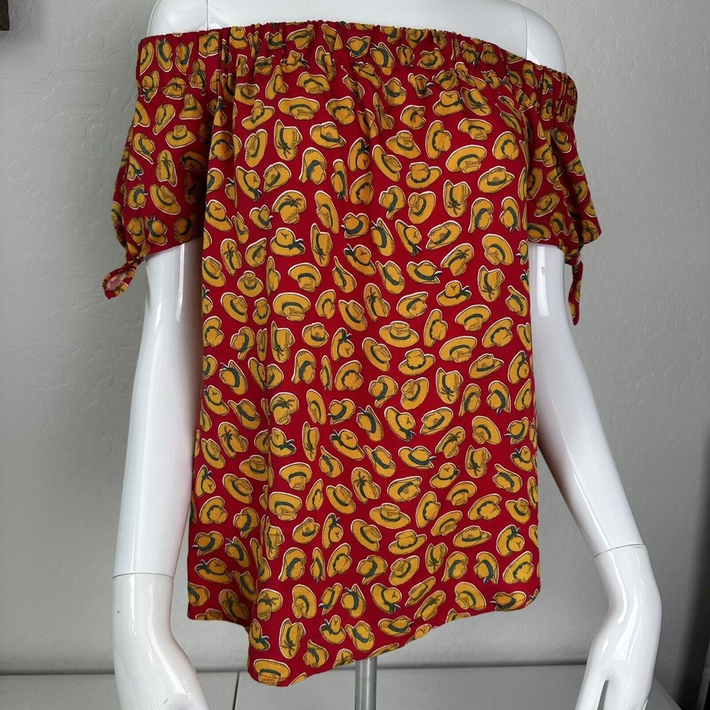 WRANGLER Retro Women's Western Red Blouse Off Shoulder Hat Red Rodeo